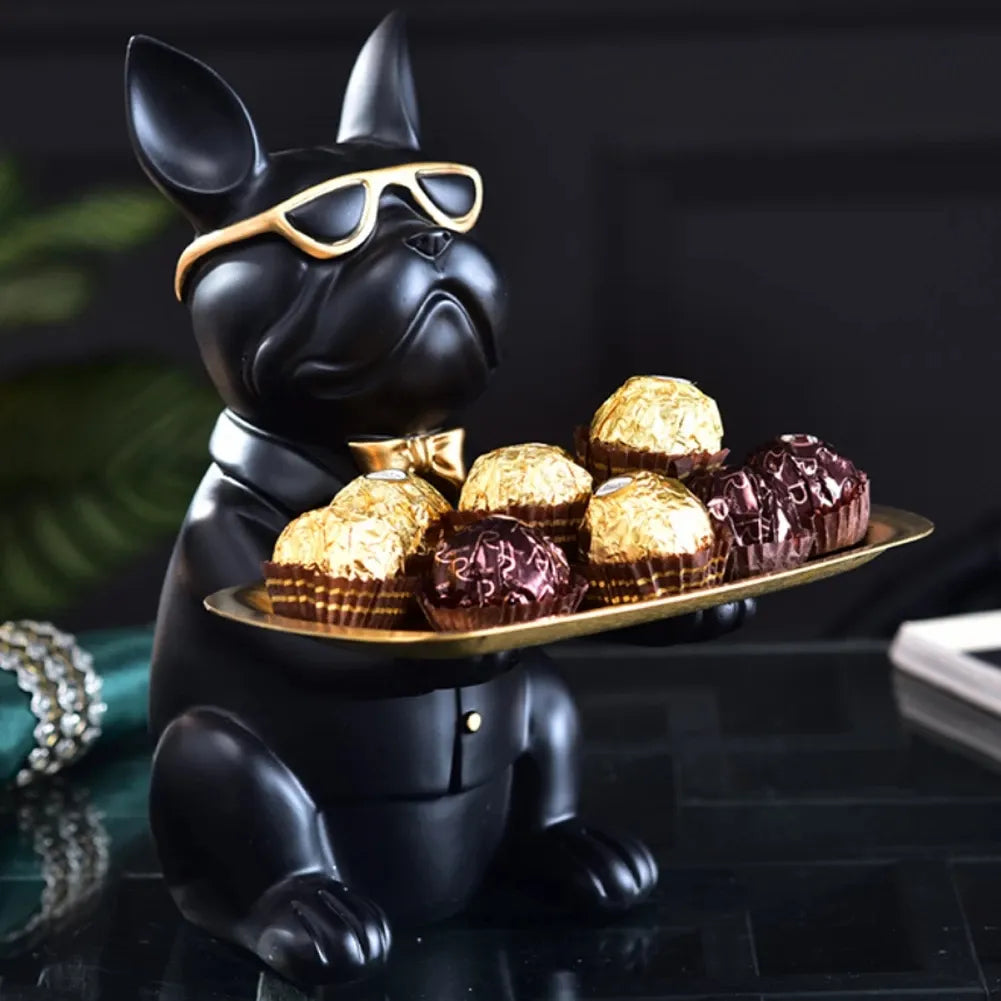 Nordic French Bulldog Sculpture Dog Statue Statue Jewelry Storage Table Decoration Gift Belt Plate Glasses Tray Home Art Statue - Gangsterdog